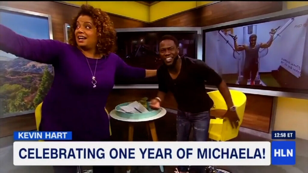 Michaela on air with Kevin Hart